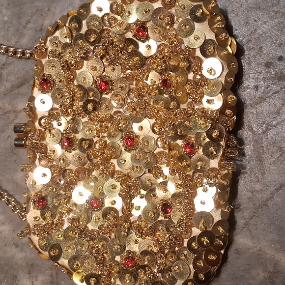Vintage Small Gold Sequined & Beaded Bag - Picture 2 of 4